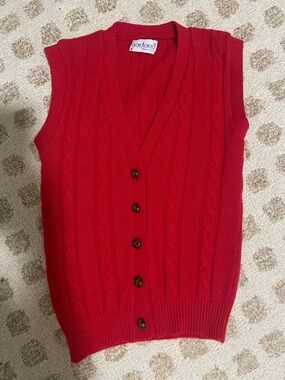 Vintage Garland Red Cable Knit Button Front Vest